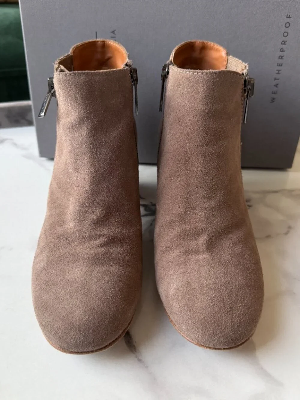 Aquatalia Fallon Taupe Suede Leather Ankle Boots Size 39